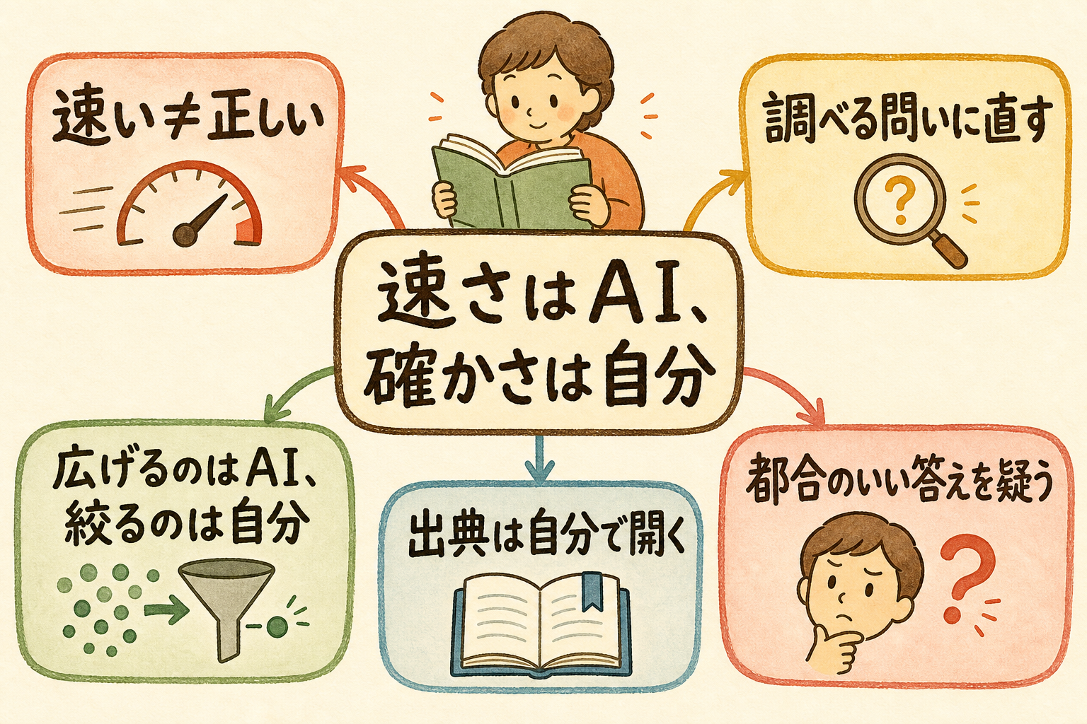 AIでリサーチする——「調べる」を速くして、必ず確かめるのマインドマップ